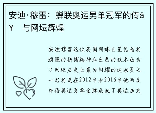 安迪·穆雷：蝉联奥运男单冠军的传奇与网坛辉煌